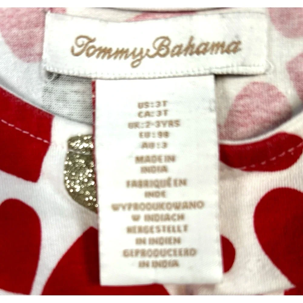 Tommy Bahama Dress Girls 3T‎ Heart Red Glitter Bow Ruffle Valentine Whimsical